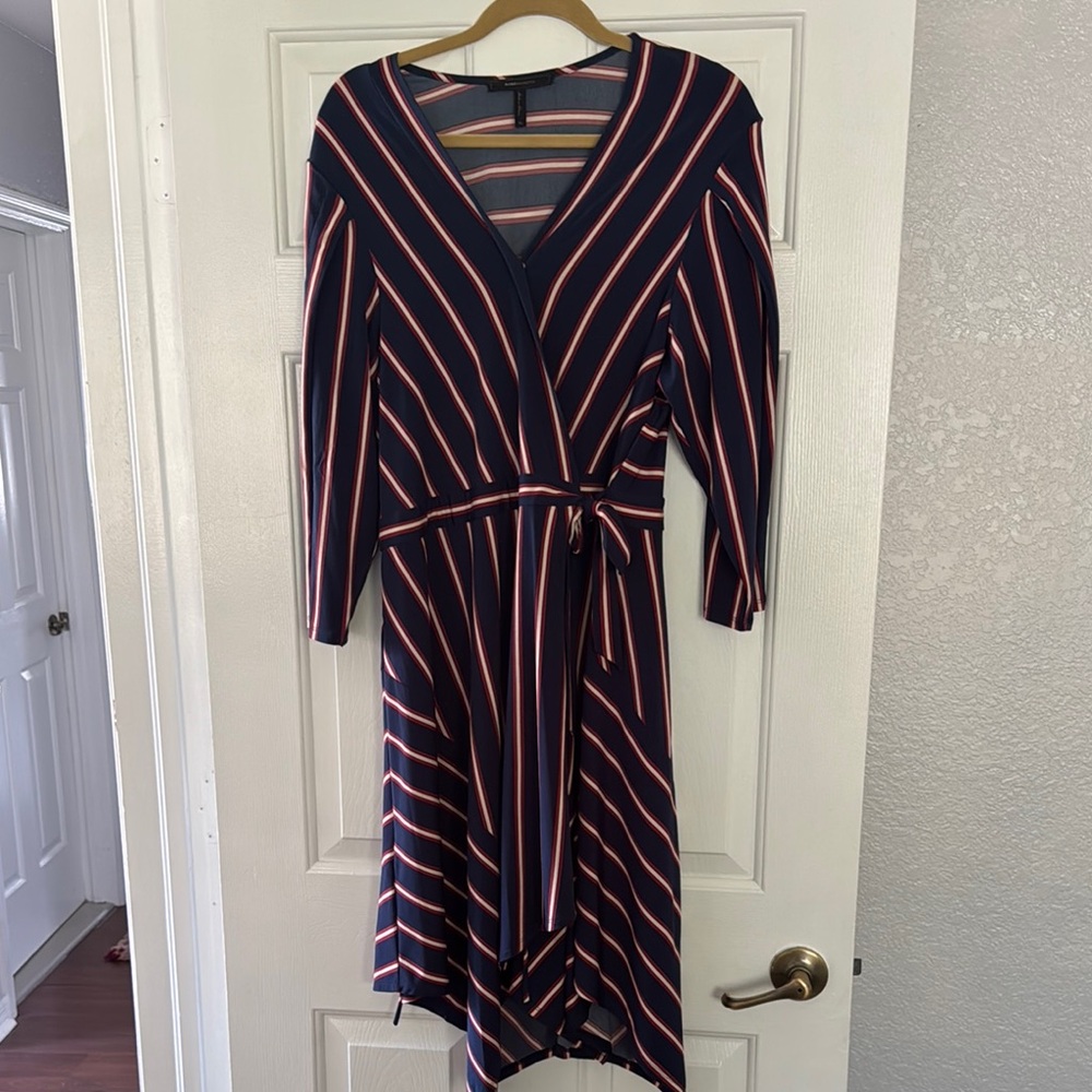 Striped Navy and Red Wrap Dress